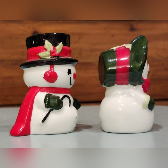 Vintage Set Ceramic Mr Mrs Snowman Couple Salt Pepper Shakers 1980s - Picture 6 of 9
